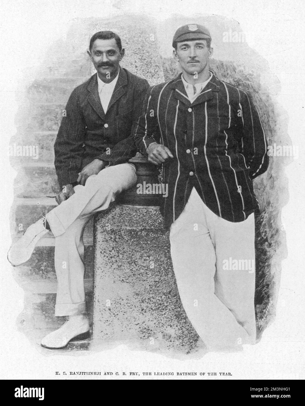 I primi battitori dell'anno nel 1901, i cricketers K.S. Ranjitsinhji (1872-1933) e C.B. Fry (Charles Burgess Fry 1872-1956). Data: 1901 Foto Stock