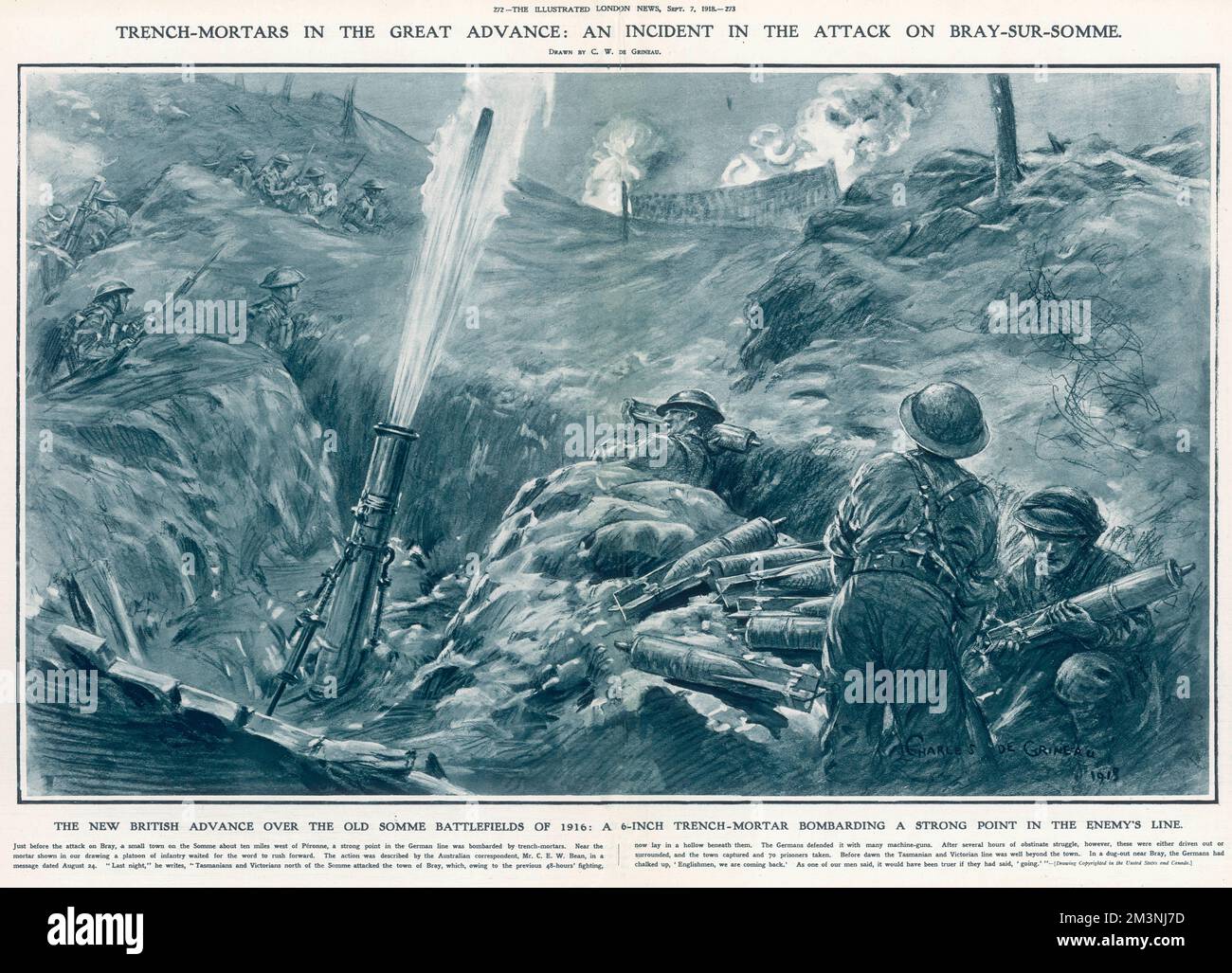 Mortai di trincea nel grande anticipo Foto Stock