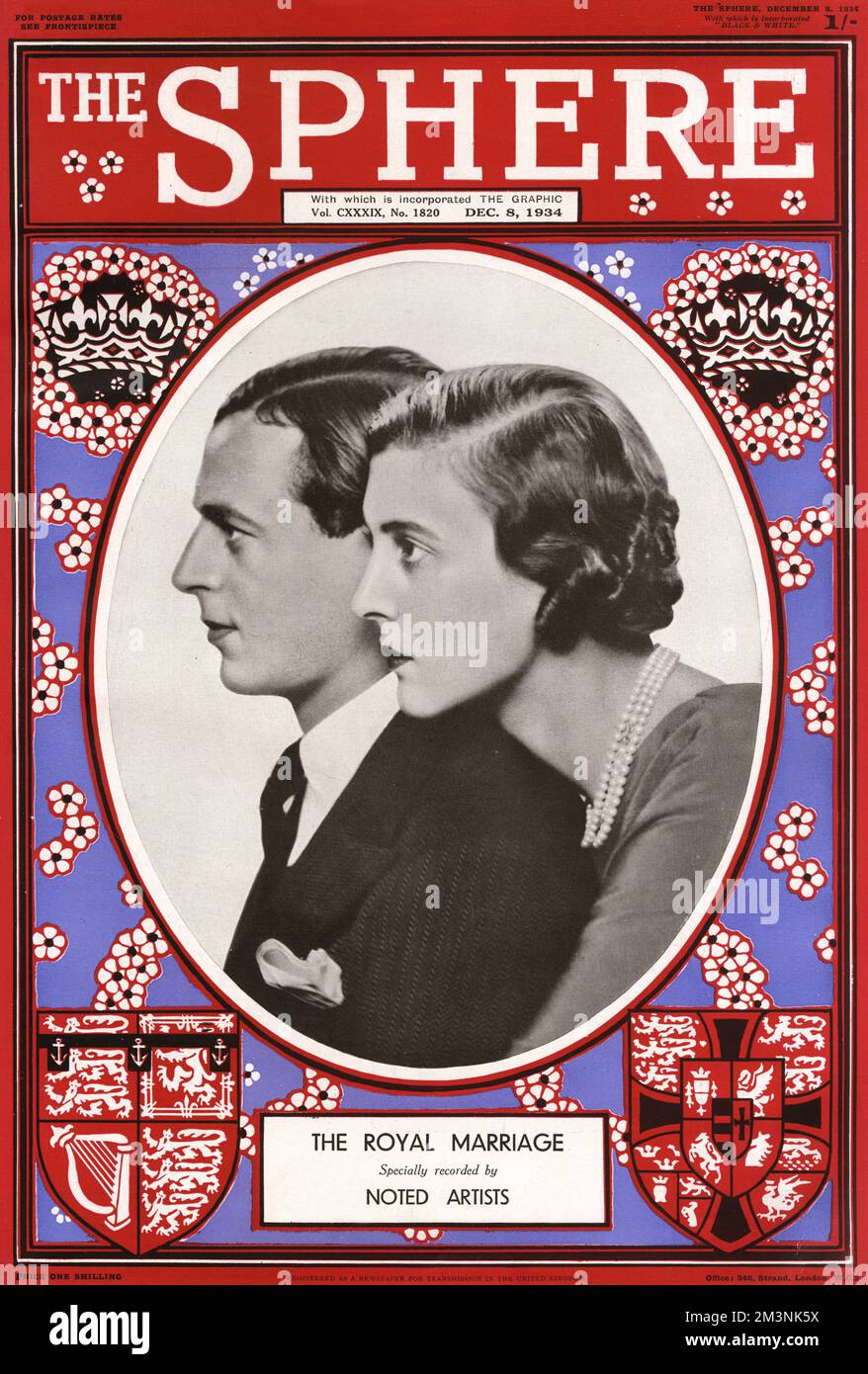 Copertina anteriore della sfera numero ricordo speciale che commemora il matrimonio tra il principe Giorgio, duca di Kent e la principessa Marina di Grecia all'Abbazia di Westminster il 29 novembre 1934. 1934 Foto Stock