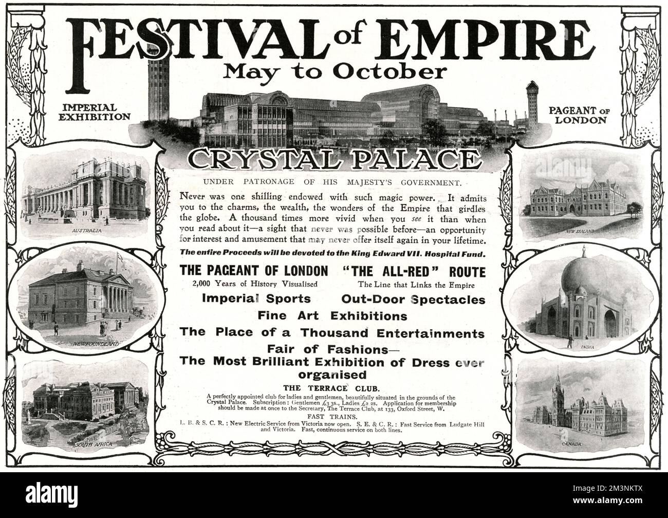Una promozione pubblicitaria per il Festival dell'Impero al Palazzo di Cristallo, che si svolge da maggio a ottobre 1911. Il Festival ospita la mostra Imperial, il Pageant di Londra e molti altri spettacoli, mostre e intrattenimenti. Data: 1911 Foto Stock