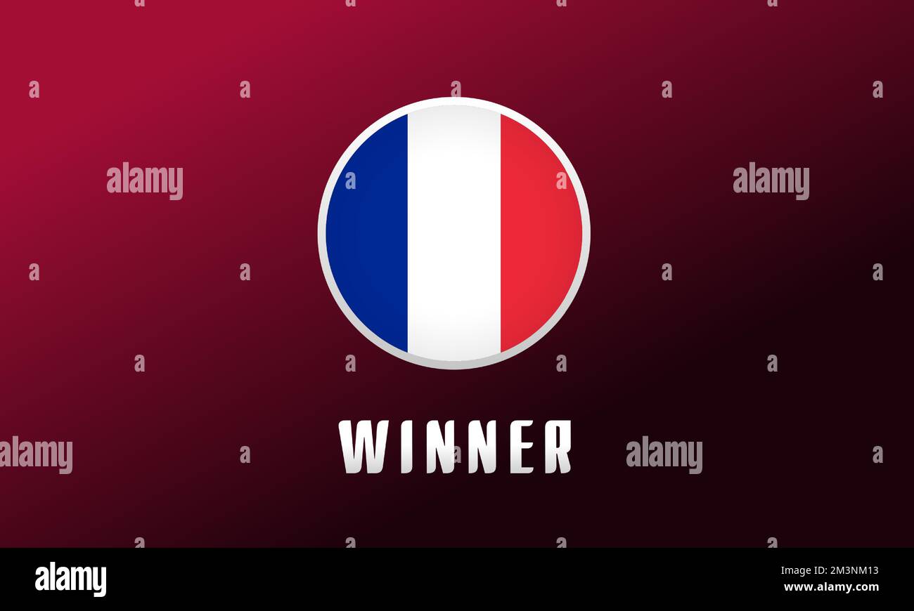 La Francia è il vincitore, emblema del round della bandiera. Calcio di fondo con logo bandiera nazionale francese. Sport Vector Illustrazione per la progettazione di tornei Illustrazione Vettoriale
