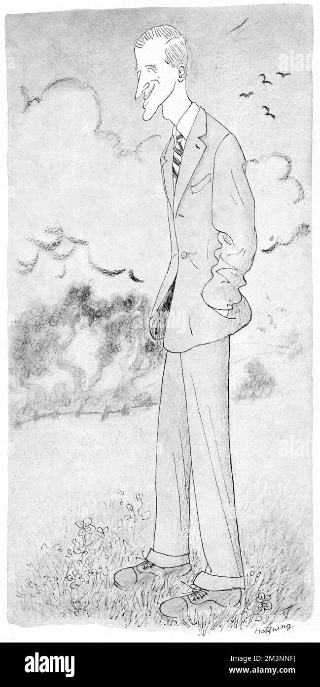 Principe Filippo, Duca di Edimburgo (1921), consorte della Regina Elisabetta II, raffigurata in caricatura da Hoffning per il Tatler. Data: 1951 Foto Stock