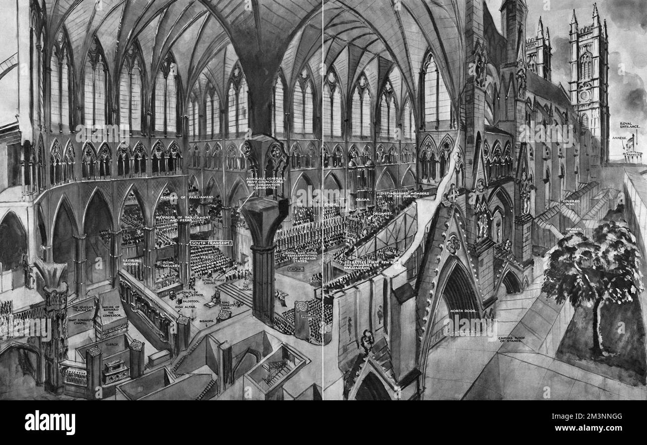 Abbazia di Westminster con un taglio che mostra l'interno di Coronat Foto Stock Abbazia di Westminster con un taglio che mostra l'interno di Coronat Foto Stock