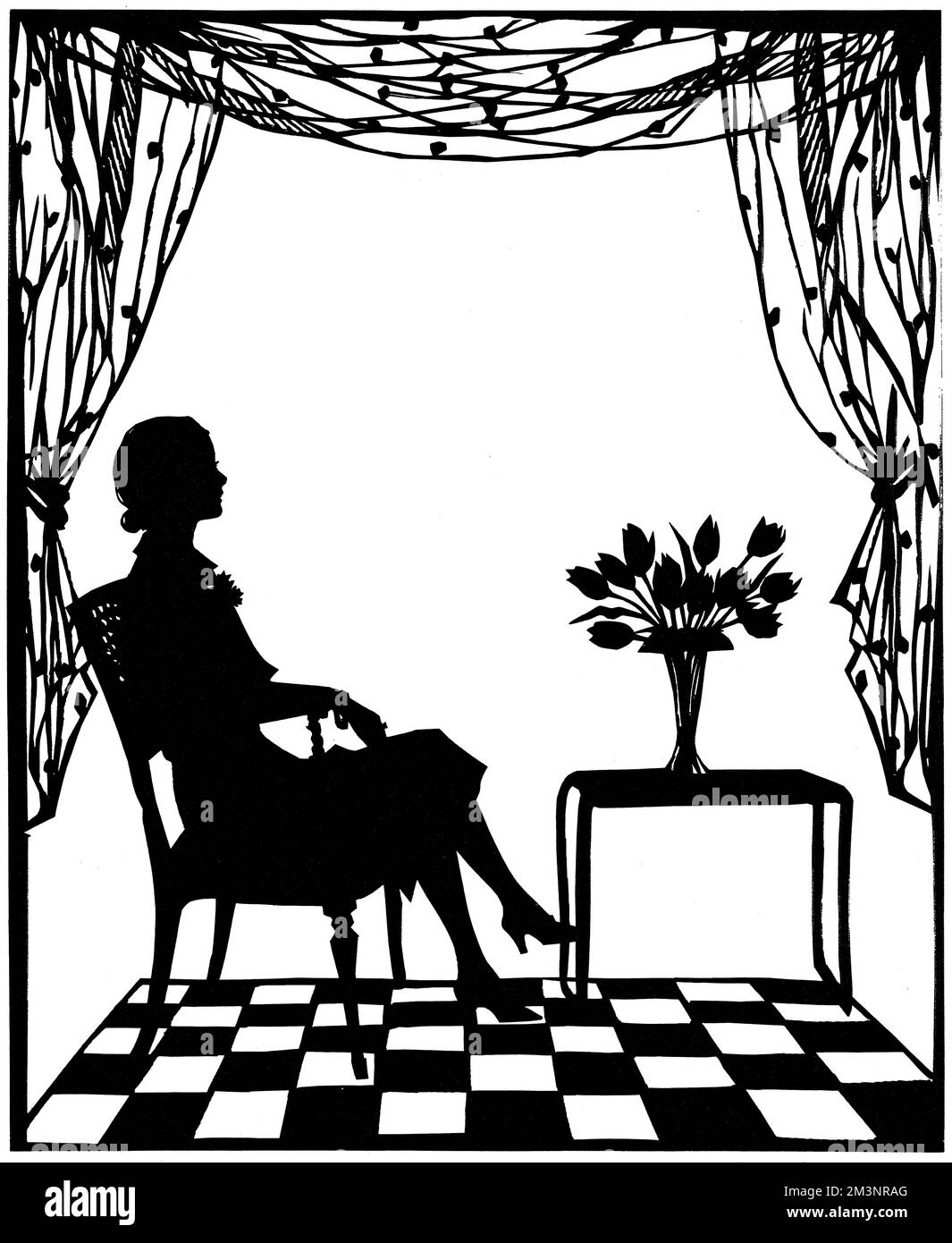 Splendida silhouette di Mme. Lily Pons, la minuscola prima donna francese, che cantò Rosina, il ruolo di primo piano nel "Barbiere di Siviglia" di Rossini a Covent Garden nel maggio 1935, al quale parteciparono le loro altezza reali Duca e Duchessa IF York. Data: 1935 Foto Stock