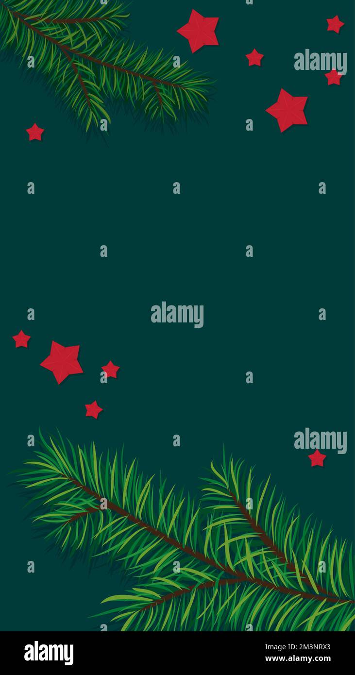 Natale e Capodanno sfondo verticale, rami di abete su colore turchese vettoriale illustrazione Illustrazione Vettoriale