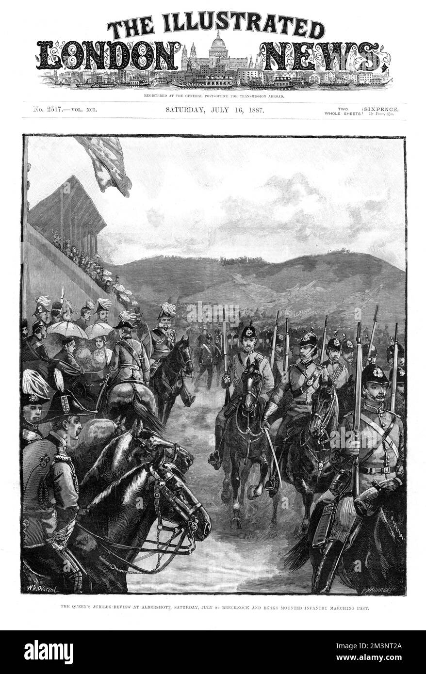 La recensione del Giubileo della Regina ad Aldershot - Brecknock e Berks montato fanteria marciando oltre Data: Luglio 1887 Foto Stock
