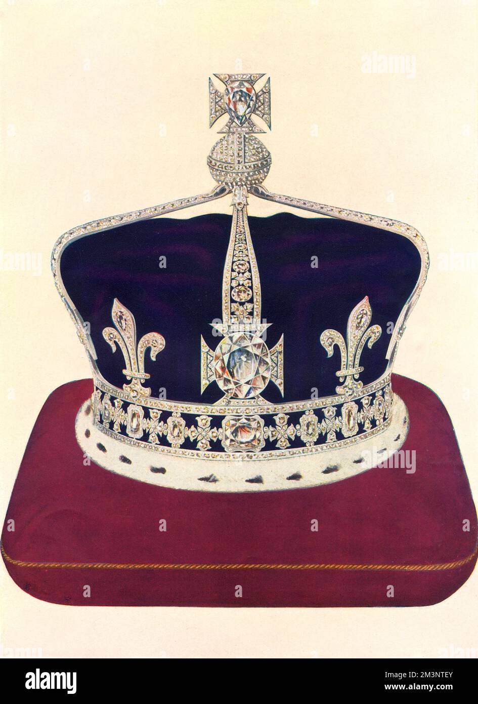 La corona per la regina Elisabetta, consorte di re Giorgio VI, da indossare al 1937 incoronazione basata su un circleto vittoriano e compreso il diamante Koh-i-Noor. Realizzato da Garrard, è stato il primo ad essere montato interamente in platino. La fondazione è un circlet utilizzato dalla regina Vittoria per le funzioni di Corte e il Koh-i-Noor (visto nella figura) è posto nella croce-patee anteriore che da esso scaturisce. Un brillante drop dal Tesoro di Lahore, presentato alla regina Vittoria dalla Compagnia delle Indie Orientali, è ambientato nel più alto cross-patee. Questa gemma è stata indossata dalla regina Vittoria come un pendente ad una collana di diamante Foto Stock