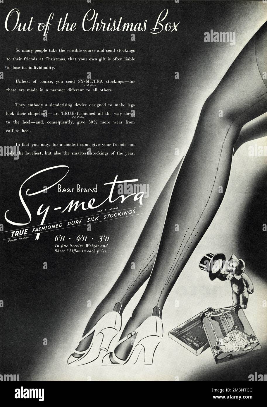 Pubblicità per calze Symetra Bear Brand 1938 Foto Stock