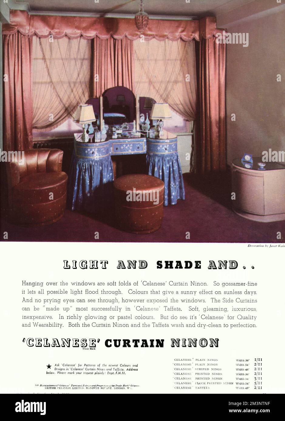 «Luce e ombra e... . Il sipario Celanese ninon. Sulle finestre sono appese morbide pieghe della tenda celanese ninon. Così gossamer-fine permette che tutta la luce possibile inondi attraverso. Data: 1938 Foto Stock