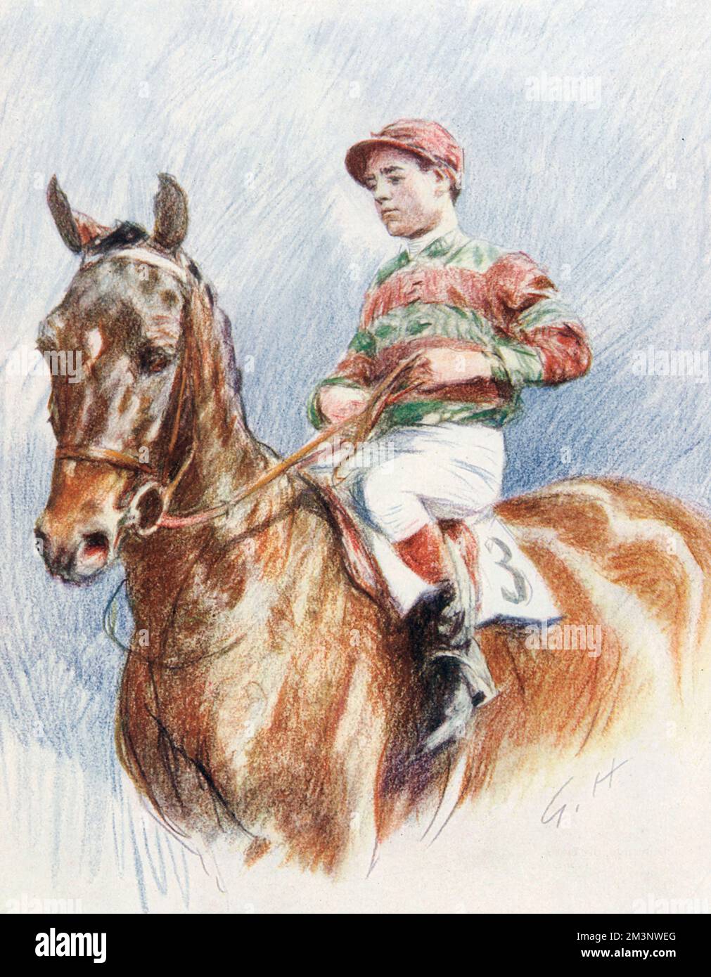 Jockey Charles Smirke, che ha corso per l'Aga Khan ed è stato addestrato da Stanley Wootton. Data: 1927 Foto Stock
