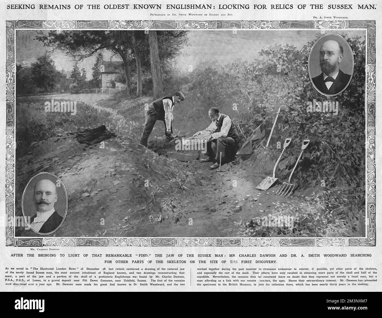 Piltdown Man: Dawson e Smith-Woodward cercano più ossa Foto Stock