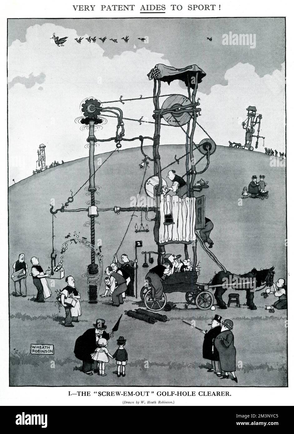 La pulizia di buche da golf Screw Em Out di Heath Robinson Foto Stock