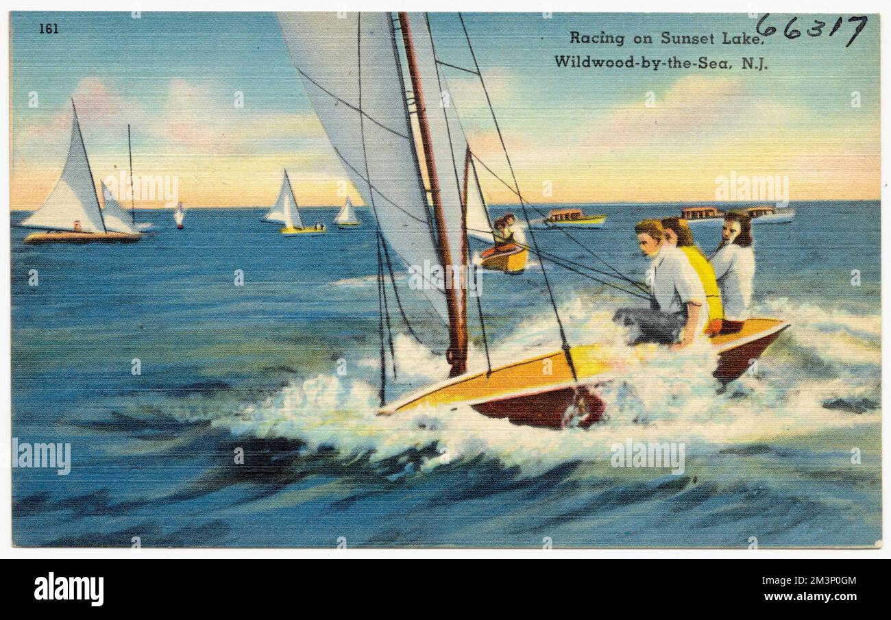 Corse su Sunset Lake, Wildwood-by-the-Sea, N.J. , Barche, Laghi e stagni, Tichnor Brothers Collection, cartoline degli Stati Uniti Foto Stock