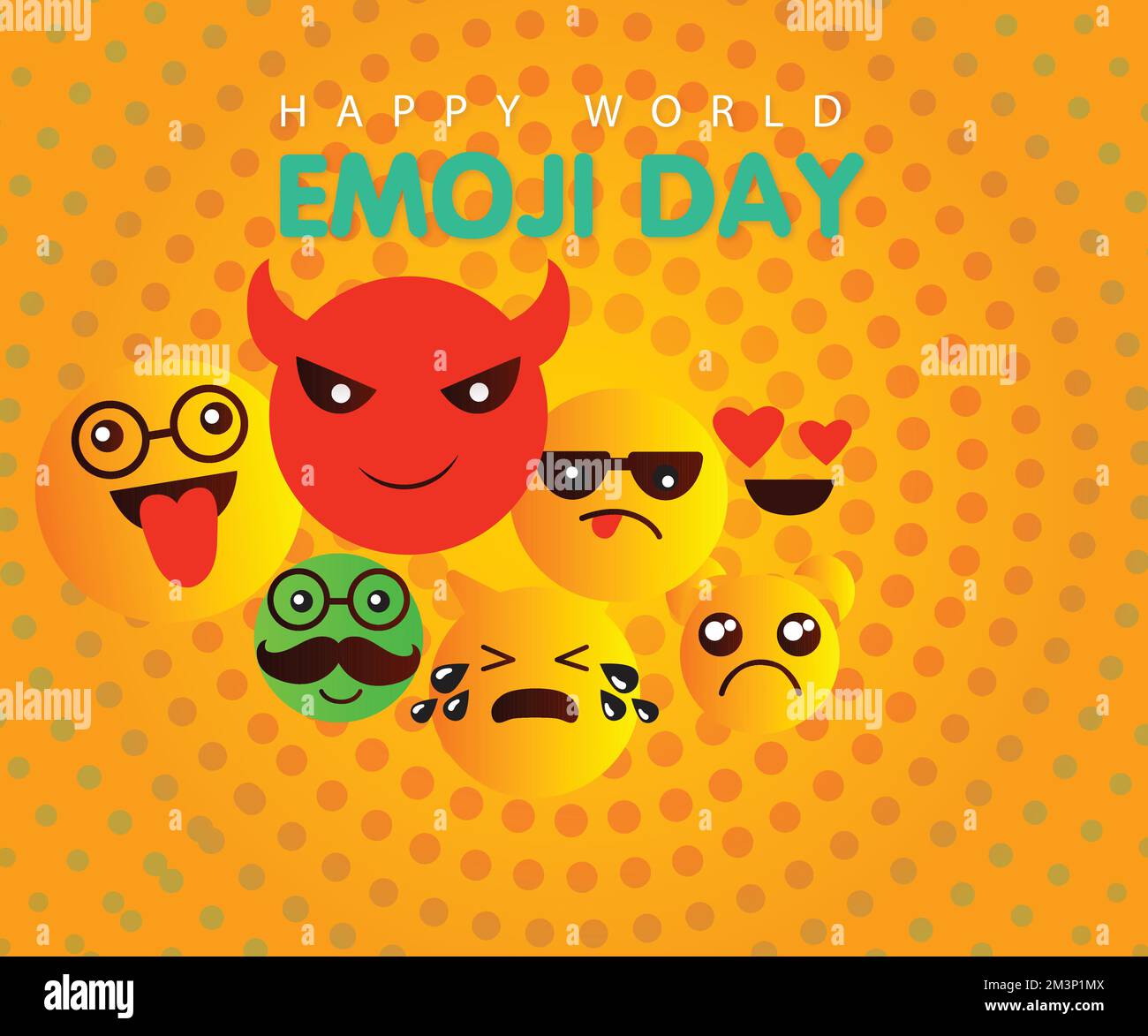 Happy World Smile Day composizione emoji diciassette luglio Illustrazione Vettoriale