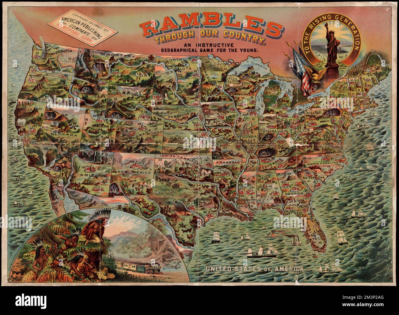 Rambles attraverso il nostro paese : un gioco geografico istruttivo per i giovani , Giochi da tavolo, Stati Uniti, Mappe, Giochi educativi, Mappe, Stati Uniti, Mappe Norman B. Leventhal Map Center Collection Foto Stock