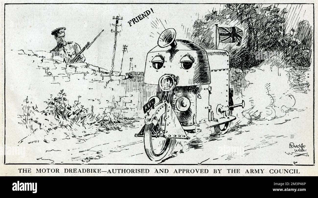 Cartoon, la motocicletta, WW1 Foto Stock