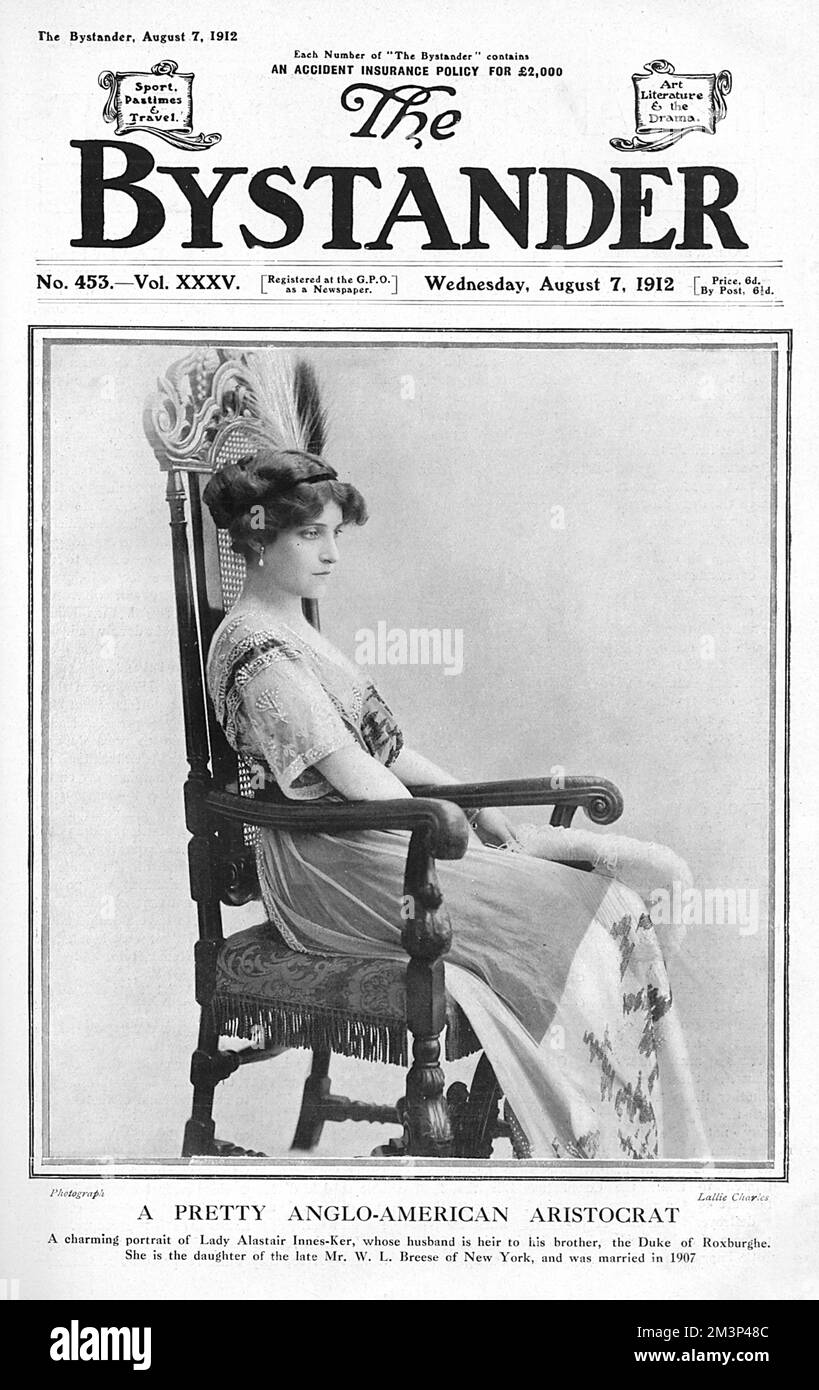 Lady Alastair Innes-Ker (nato nel 1885) era la signorina Anne Breese, figlia di William Lawrence Breese di New York. Sposò Lord Alastair, fratello del Duca di Roxburghe, nel 1907. La Duchessa di Roxburghe era anche una ricca erede americana. Data: 1912 Foto Stock