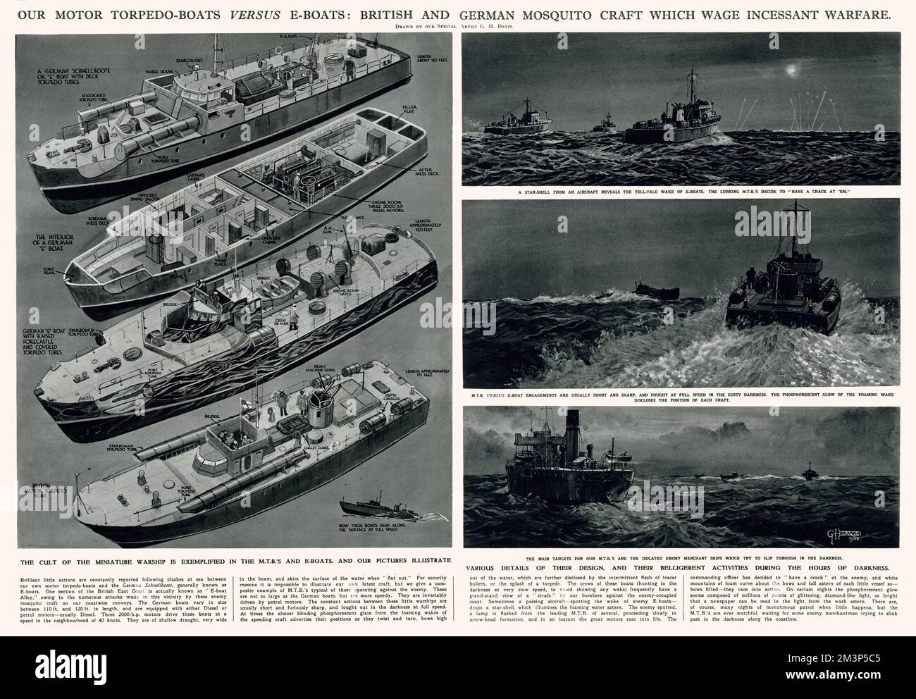 Motosiluranti contro e-boat di G. H. Davis Foto Stock