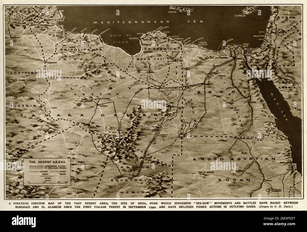 Mappa della guerra in Nord Africa di G. H. Davis Foto Stock