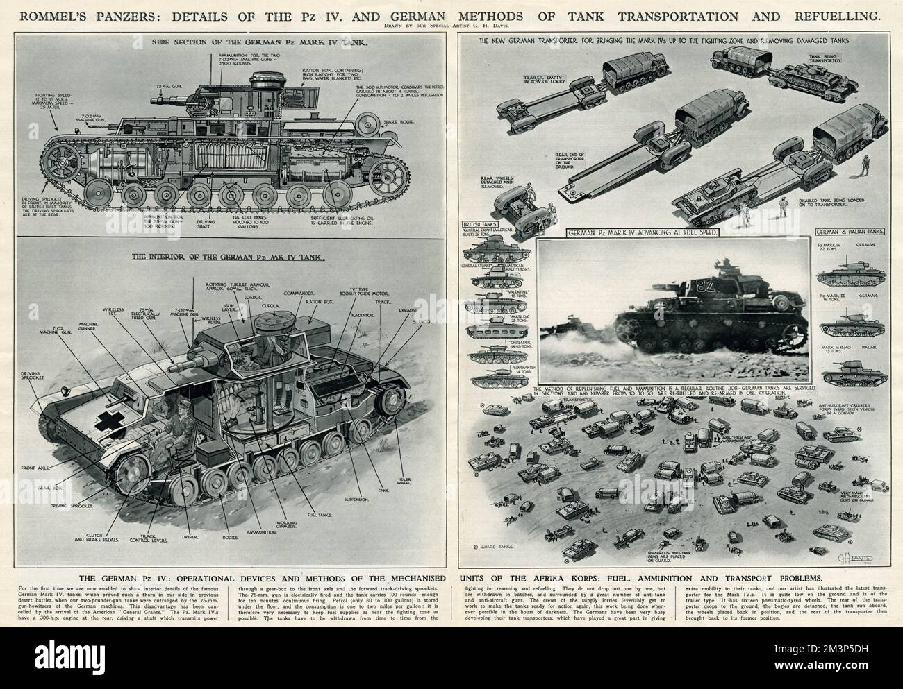Rommel's Panzers: Dettagli del Marco IV della PZ, e metodi tedeschi di trasporto e rifornimento di serbatoi durante la seconda guerra mondiale. Data: 1942 Foto Stock