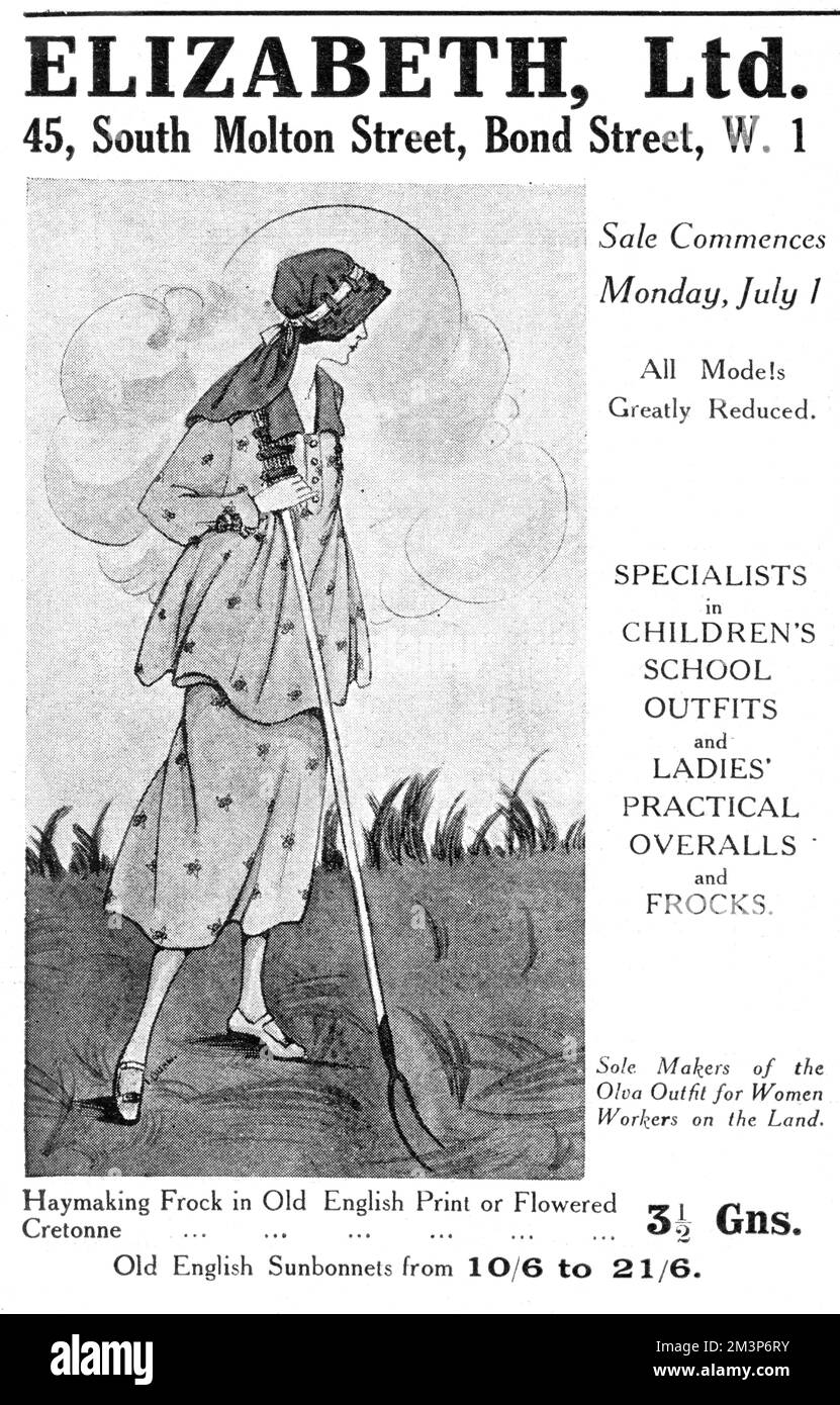 Elizabeth Ltd. Pubblicità abbigliamento, 1918 Foto Stock