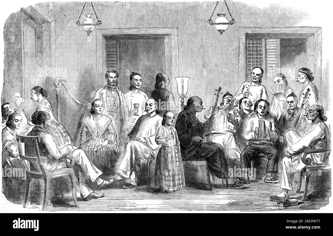 Una festa musicale cinese a Manila, 1858. Data: 1858 Foto Stock