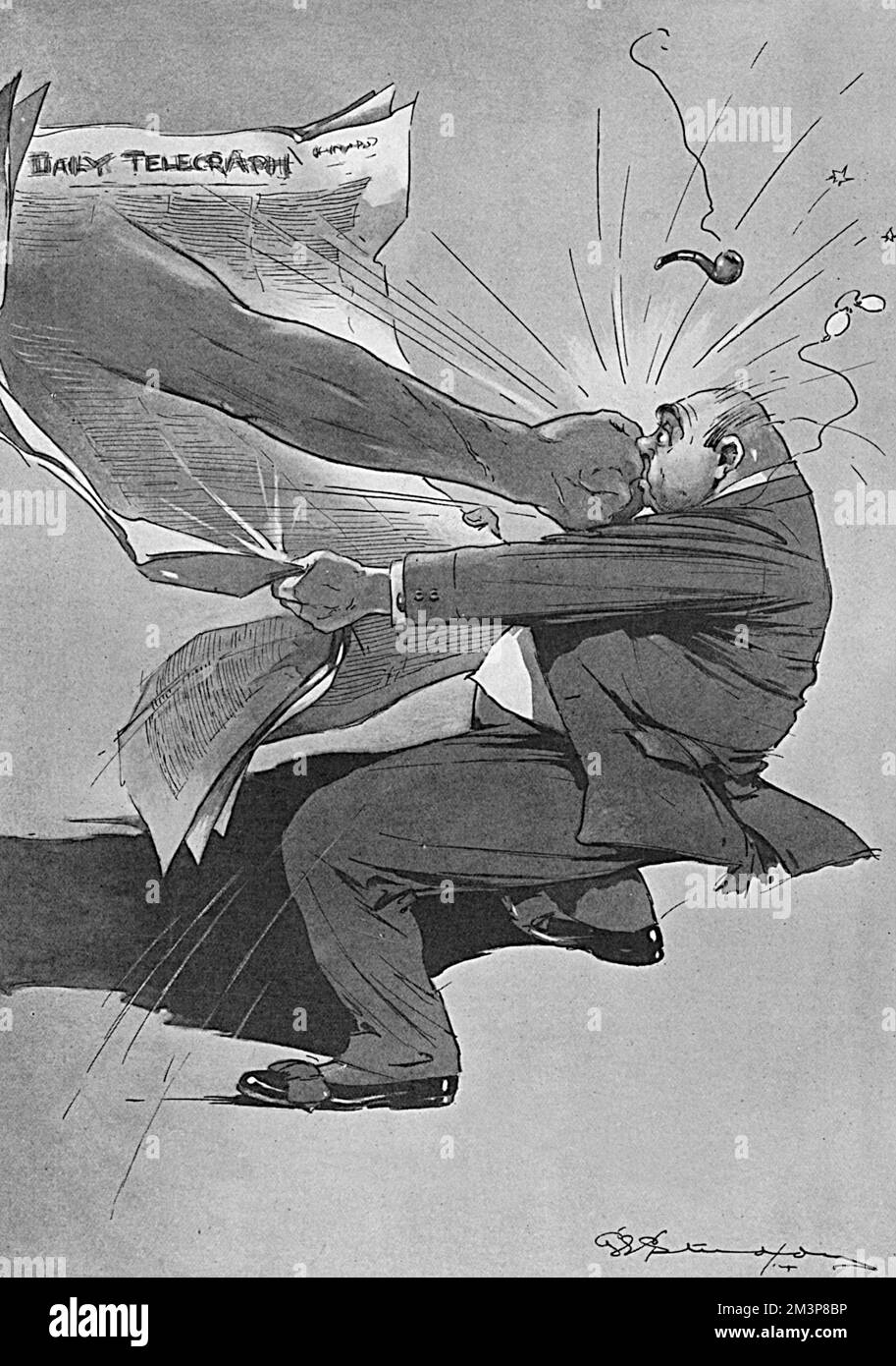 "Come si sente leggere che un'altra nave è stata affondata". Una visione metaforica delle cattive notizie ricevute sul fronte casa durante i primi mesi della prima guerra mondiale, come un pugno emerge dal giornale Telegraph e fornisce un pugno di gancio giusto al lettore. Data: 1914 Foto Stock