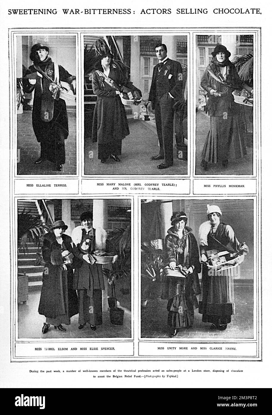 Attori che vendono cioccolato per beneficenza, WW1 Foto Stock