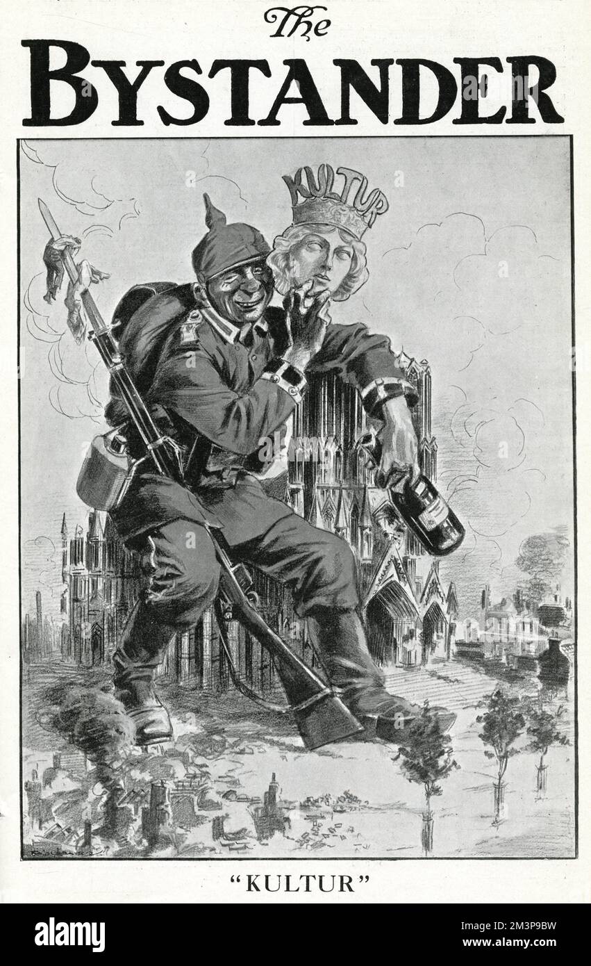 Cartoon, soldato tedesco con maschera della cultura, WW1 Foto Stock