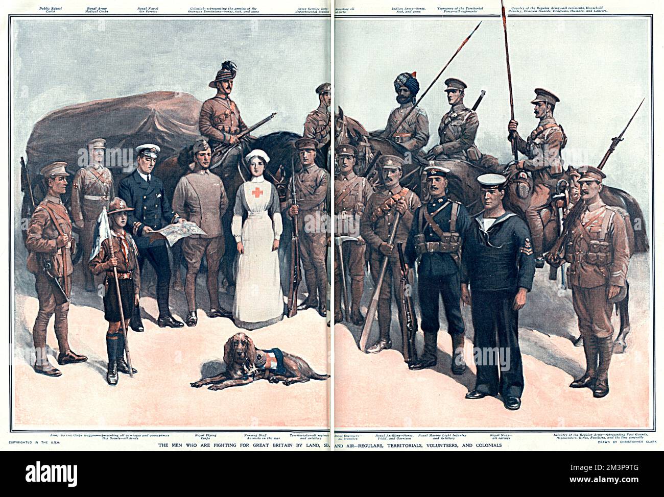 Uomini e donne che combattono per la Gran Bretagna nella prima guerra mondiale Foto Stock