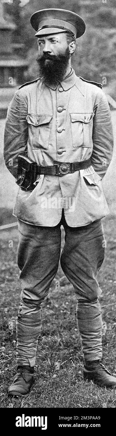 Emile Leon Camaerts (1878-1953), poeta, drammaturgo e scrittore belga. Scrisse una biografia di Re Alberto i del Belgio e divenne professore di studi belgi all'Università di Londra. Sposato con l'attrice Miss Tita Brand, è qui raffigurato in uniforme come membro del corpo delle Arti Unite durante la prima guerra mondiale. Data: 1915 Foto Stock