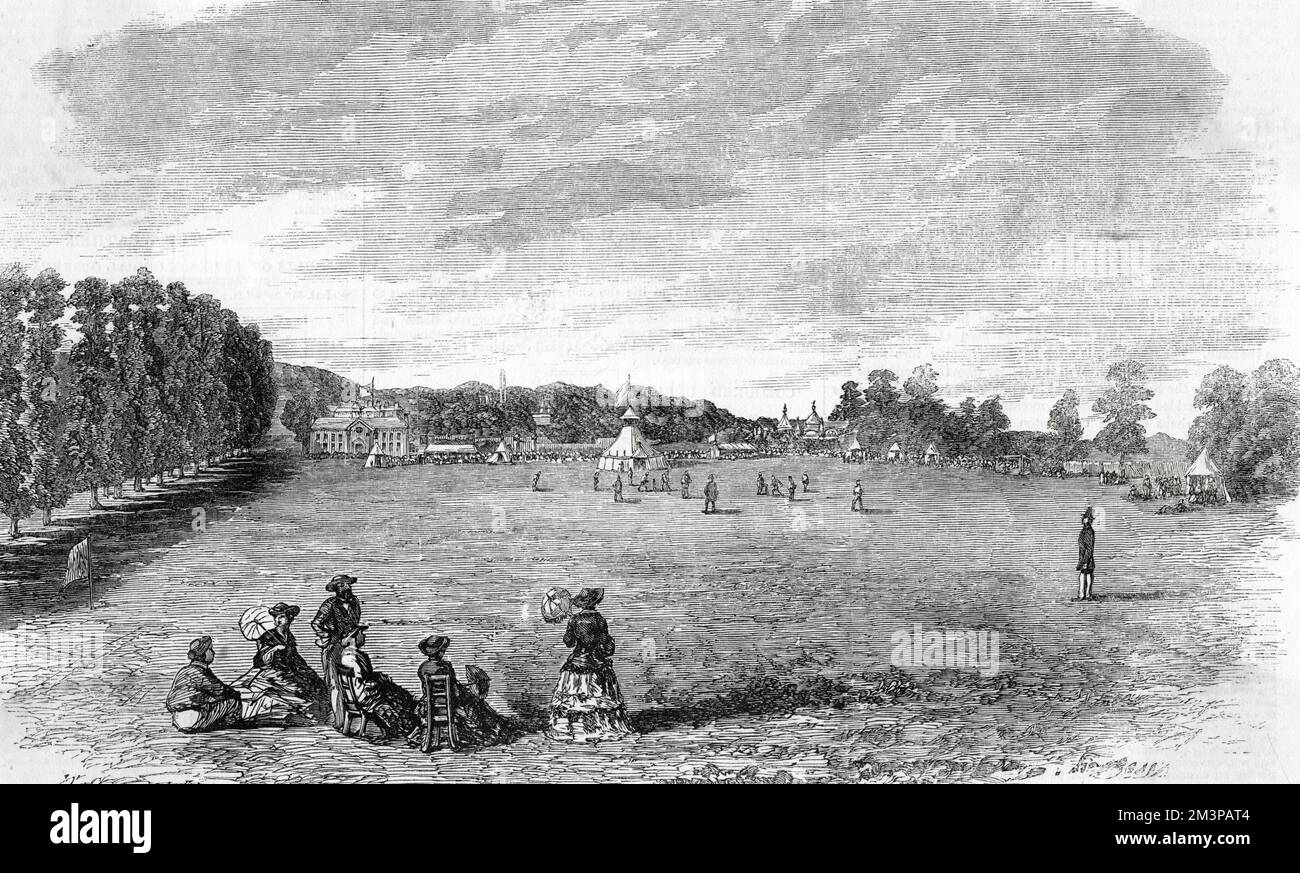 Enville's Cricket-Ground nel 1857, è in corso anche una partita di cricket. 1857 Foto Stock