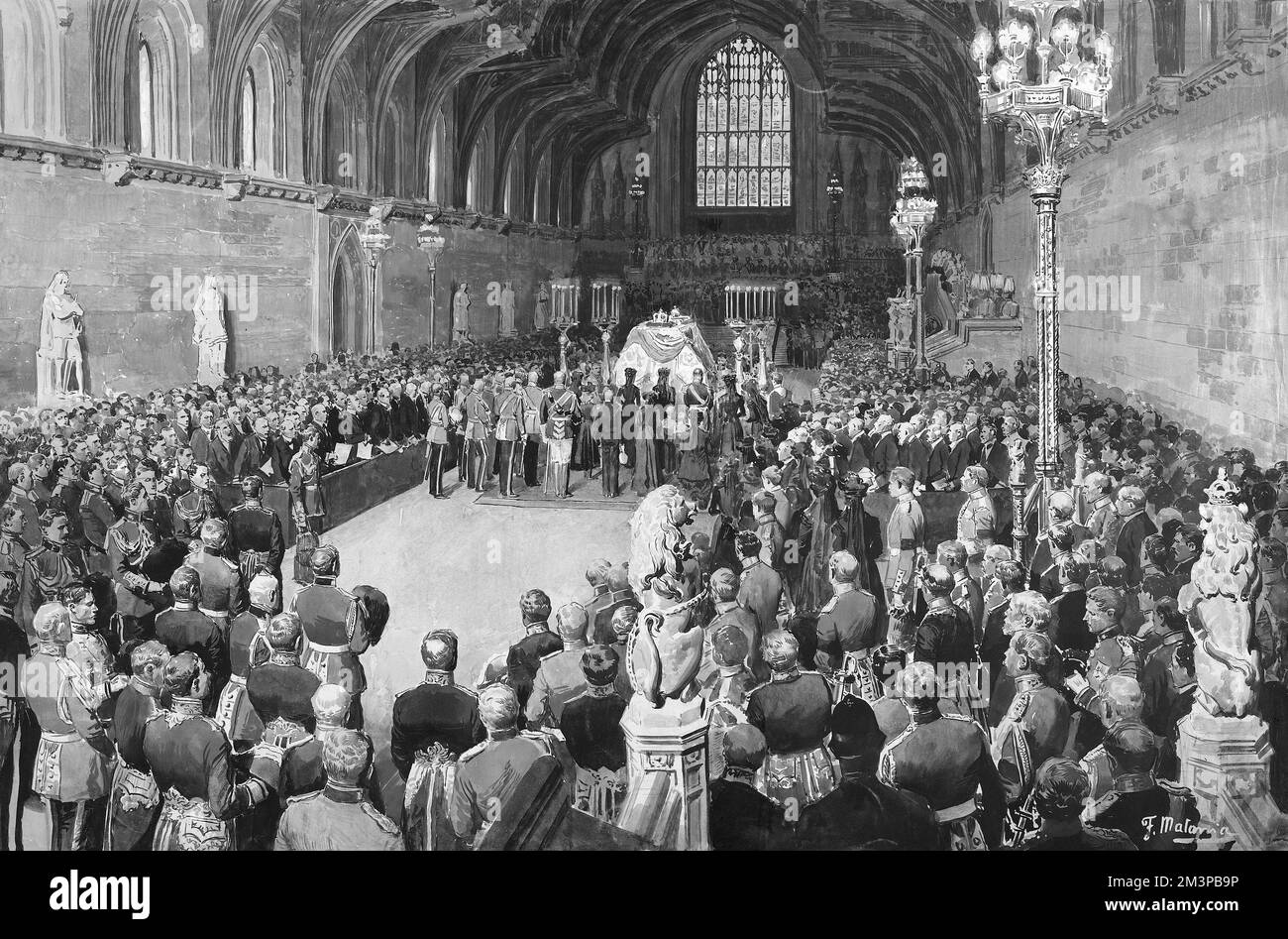 Edoardo VII si trova nello stato, Westminster Hall, Londra Foto Stock