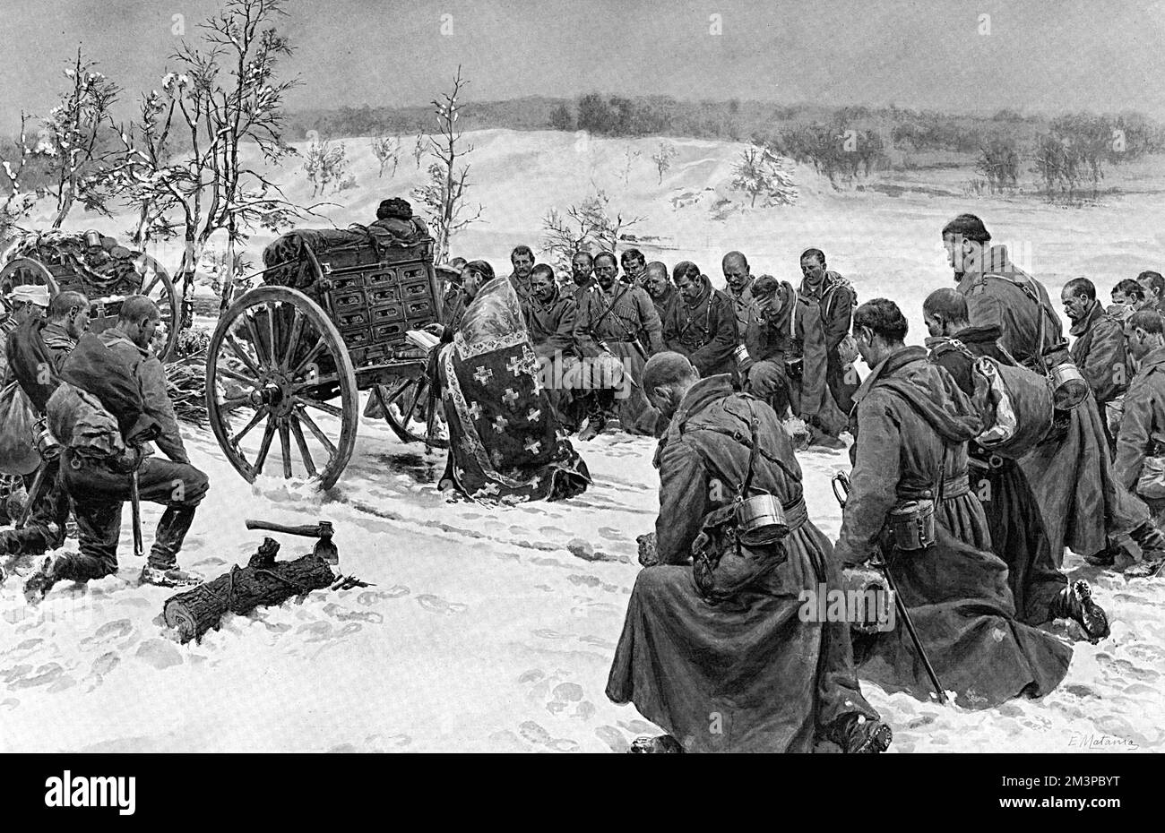 Soldati russi che partecipano al servizio all'aria aperta, prima guerra mondiale Foto Stock