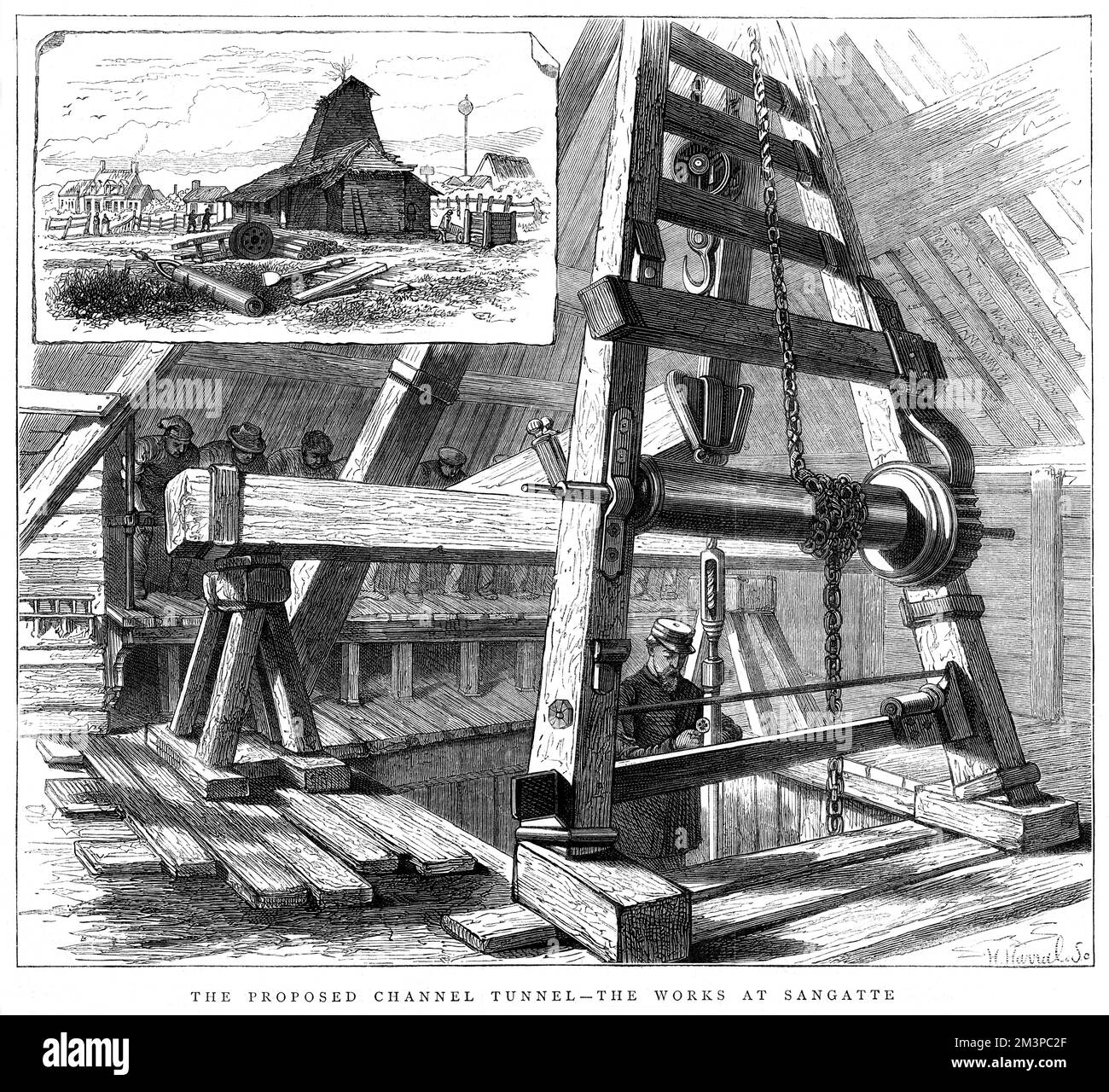 Proposto tunnel sotto la Manica, opera a Sangatte 1876 Foto Stock