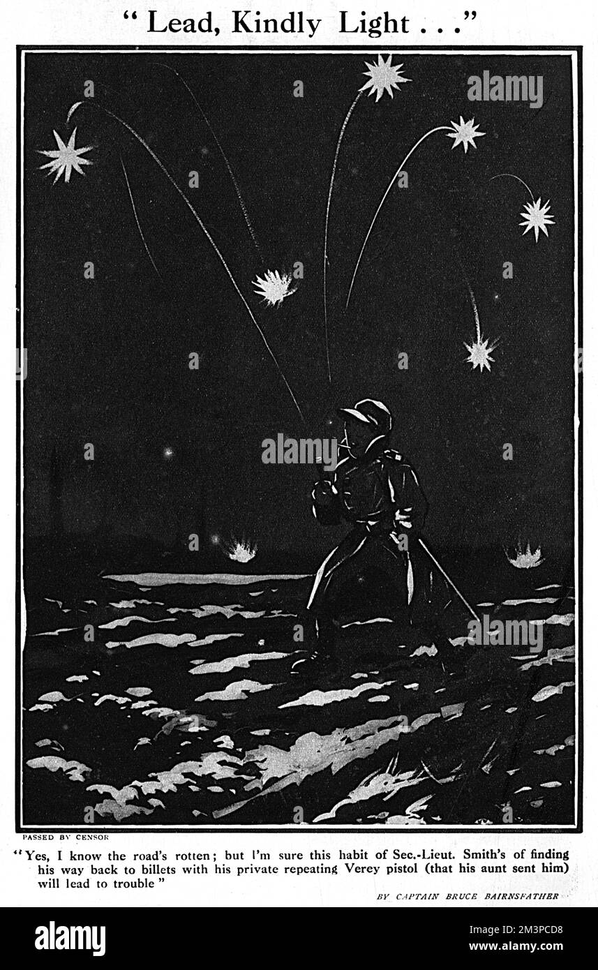 Lead Kindly Light di Bruce Bairnsfather, cartone animato WW1 Foto Stock