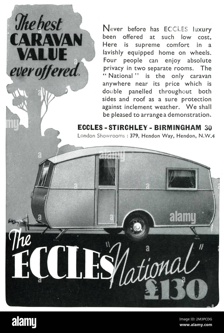 Pubblicità per Eccles Caravans 1939 Foto Stock