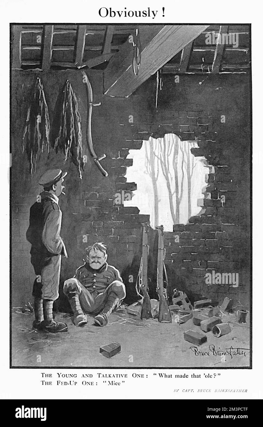 'Ovviamente!' Il giovane e loquace: "Che cosa ha fatto che 'ole!" Il stud-up uno: "Topi" Un cartone animato dal capitano Bruce Bairnsfather nel Bystander Data: 1915 Foto Stock