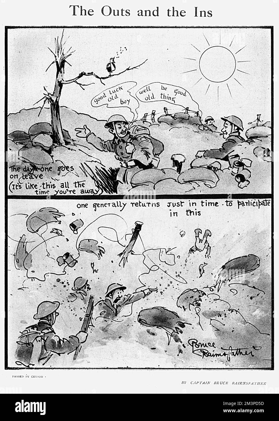 'The outs and the Ins' Un fumetto del capitano Bruce Bairnsfather nella Bystander Data: 1918 Foto Stock