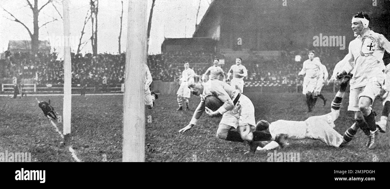 Partita di rugby Francia-Inghilterra 1914 Foto Stock