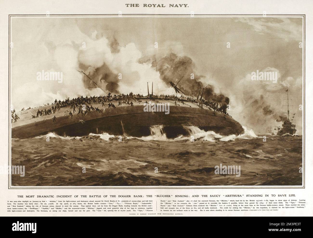 Affondamento del Blucher in Great War Deeds, WW1 Foto Stock