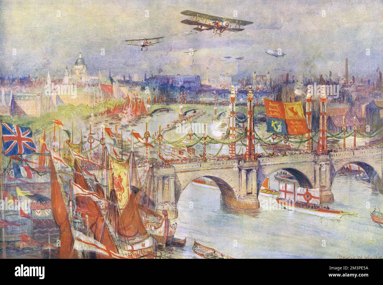 Un'impressione del Tamigi durante le celebrazioni della Giornata della Pace a Londra, il 1919 luglio. Data: 1919 Foto Stock