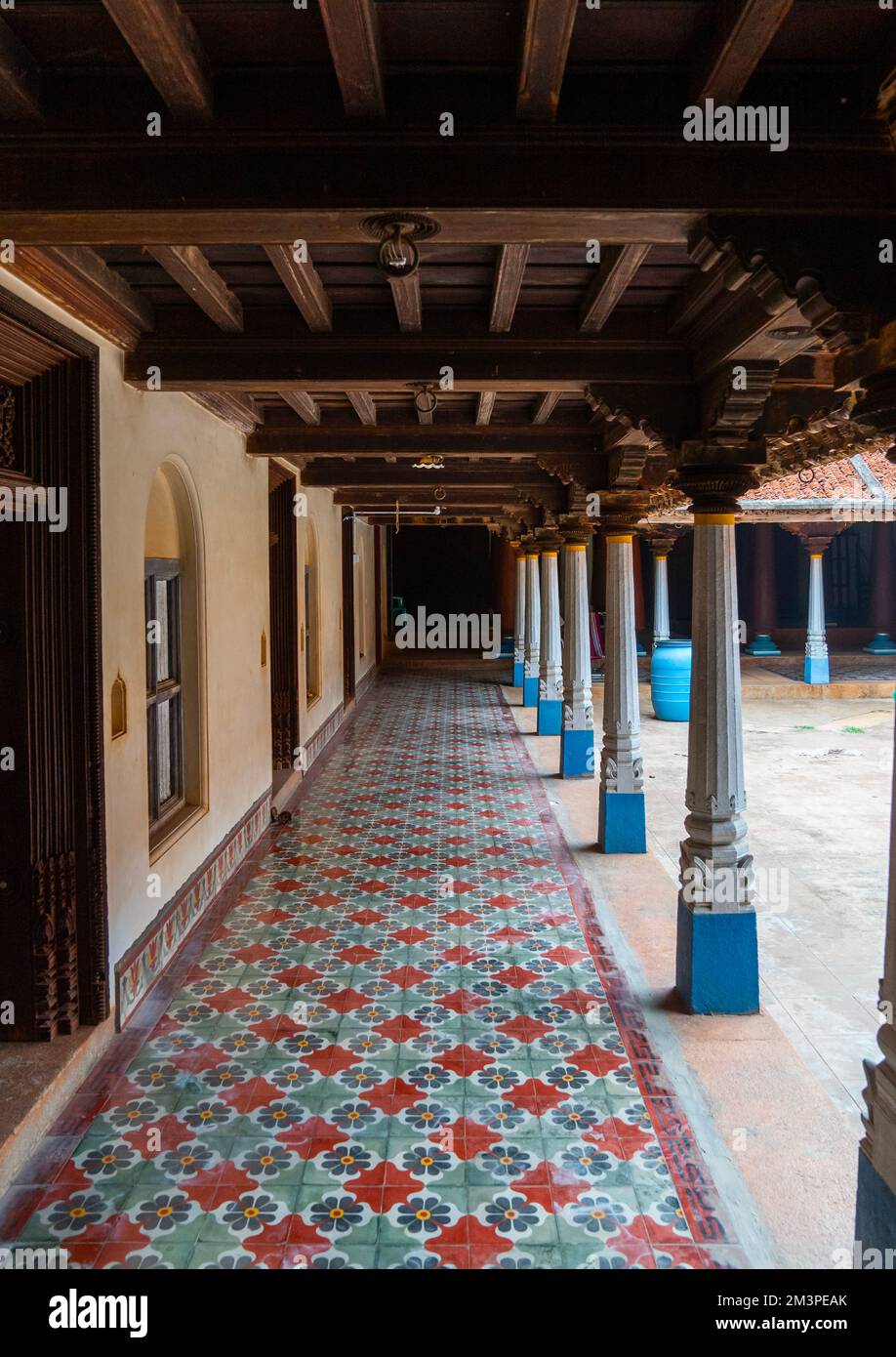 Chettiar Mansion Courtyard, Tamil Nadu, Kanadukathan, India Foto Stock