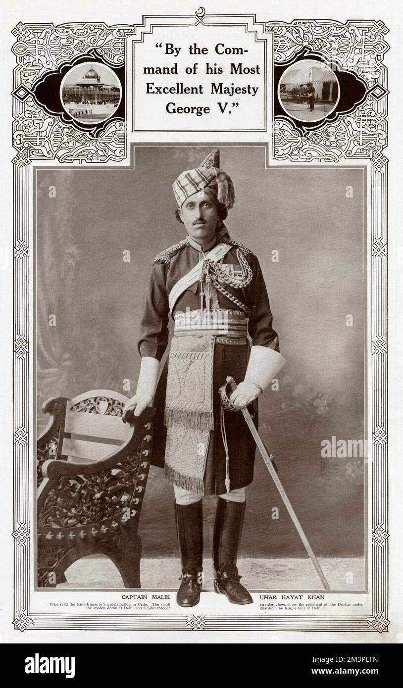 Generale maggiore Sir Malik Mohammed Umar Hayat Khan (1875 1944), soldato dell'Impero Indiano, uno dei più grandi proprietari terrieri del Punjab, e membro eletto del Consiglio di Stato dell'India. Data: 1912 Foto Stock