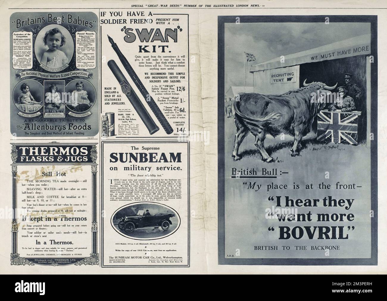 Pubblicità su Great War Deeds, Illustrated London News Foto Stock