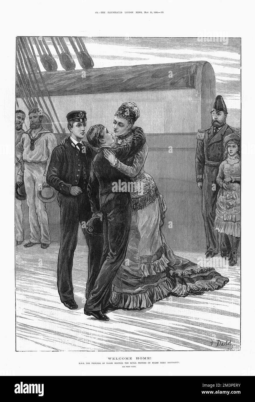 I principi reali tornano su H.M.S Bacchante, 1880. Foto Stock