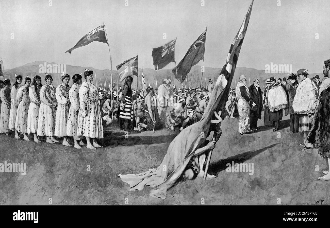 Royal Reception of Maoris in nuova Zelanda, 1901 Foto Stock