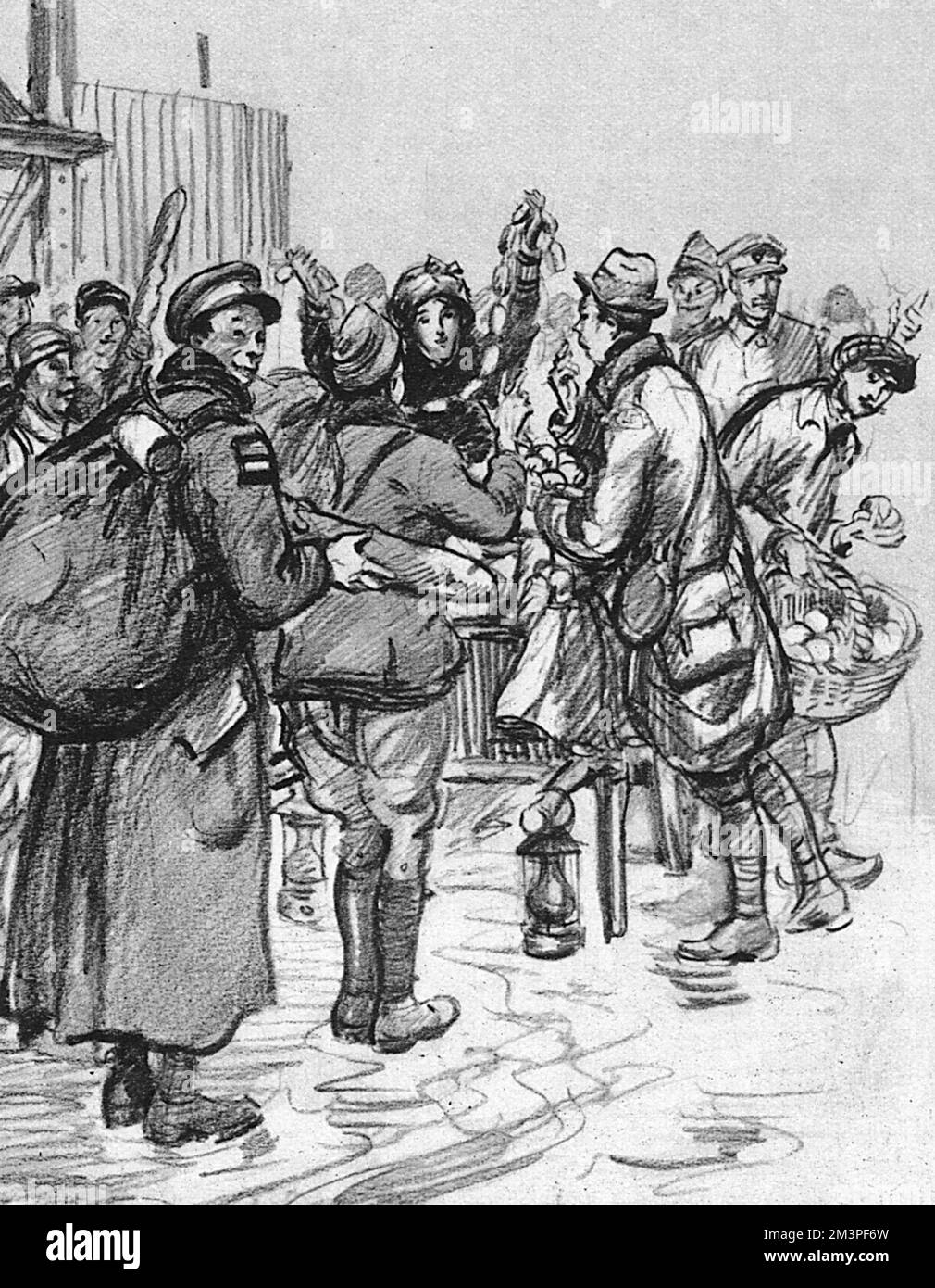Good-i-la (Tres bien): I Chinamen smobilizzati comprano pane e salsicce, sotto la cura dei funzionari di Y.M.C.A., prima di imbarcarsi a le Havre, il loro servizio durante la prima guerra mondiale. Data: 1920 Foto Stock