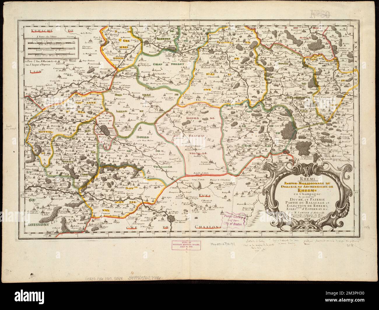 Rhemi : Partie meridionale du dioecese, et archevesché de Reims en Champagne : la ou sont les Duché, et pairrie partie du Balliage et eslection de Reims, eslection d'Espernay &c , Chiesa cattolica. Arcidiocesi di Reims Francia, carte geografiche, prime opere del 1800, Champagne-Ardenne Francia, carte geografiche, prime opere del 1800, Reims Francia, carte geografiche, prime opere del 1800 Norman B. Leventhal Map Center Collection Foto Stock
