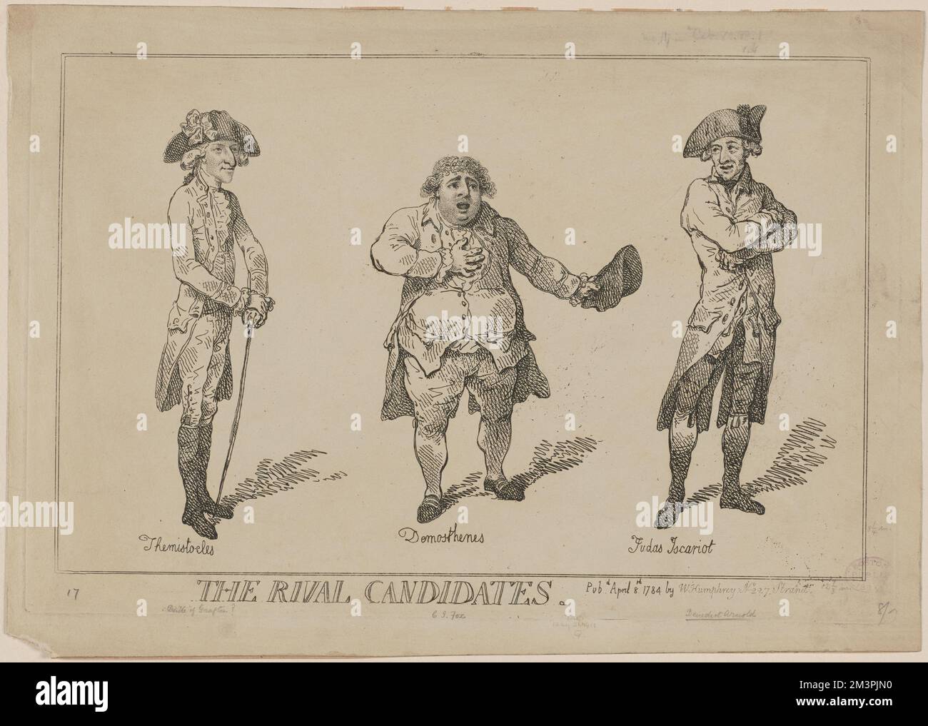 I candidati rivali , politici, nobiltà, Hood, Samuel Hood, Visconte, 1724-1816, Wray, Cecil, Sir, 1734-1805, Fox, Charles James, 1749-1806. Thomas Rowlandson (1756-1827). Stampe e disegni Foto Stock